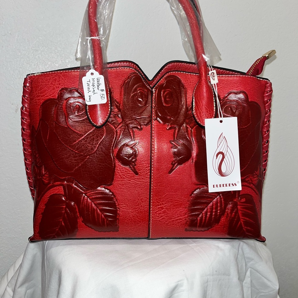 Elegant Red vegan tooled Handbag